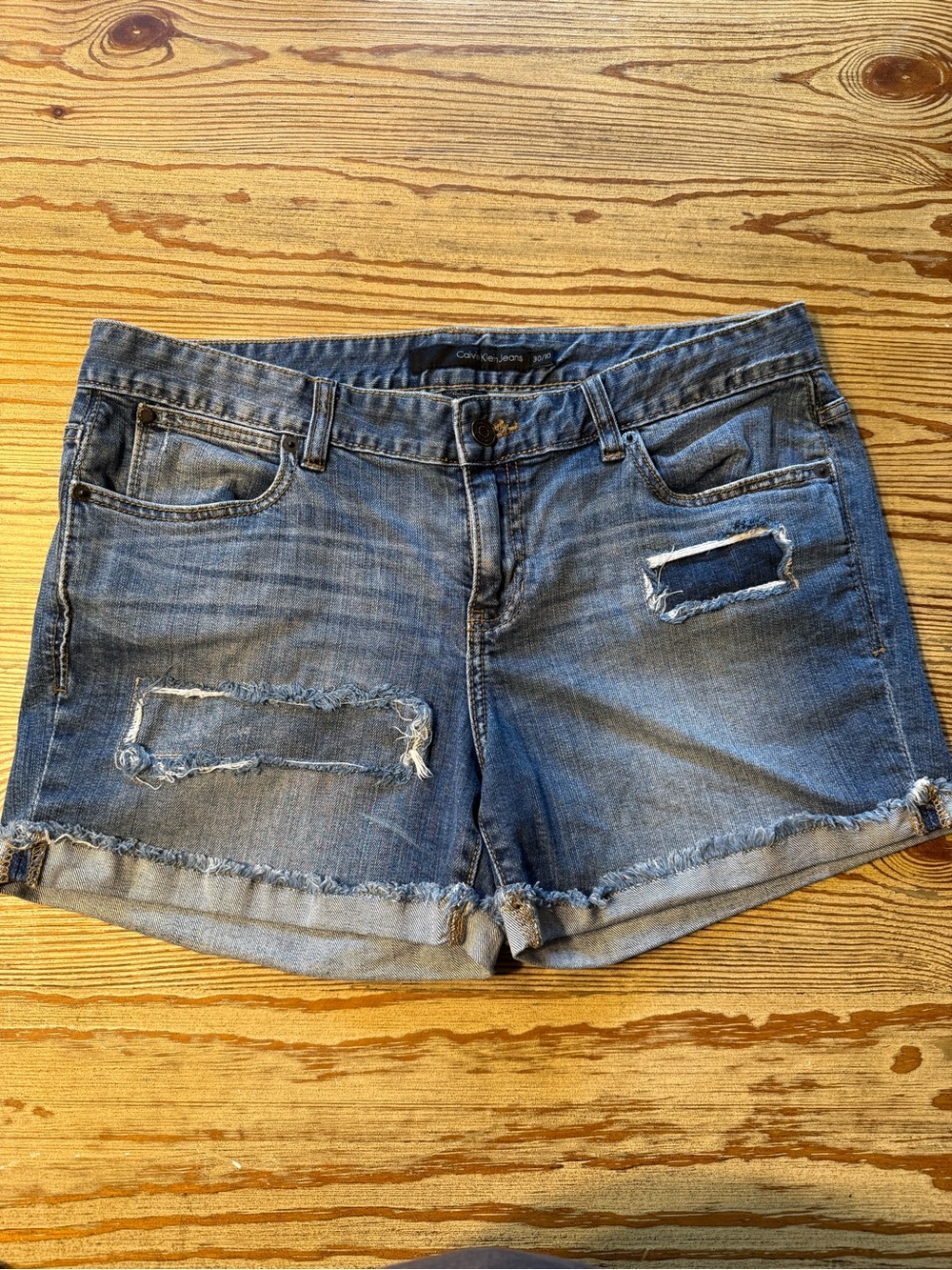 Calvin Klein Distressed Light Blue Denim Shorts